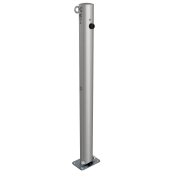 Stainless steel post |  76 mm | without decorative ring | foldable, self-engaging lockto be fixed by plugs, with base plate 100 x 150 mmhot-dip galvanized | with Euro profile cylinder lock and three keys | with 1 eyelet